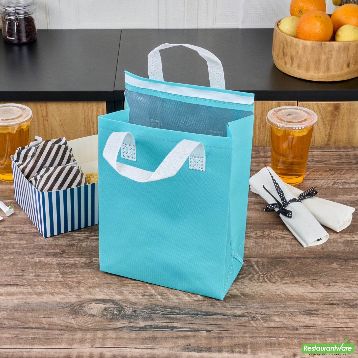 Wholesale Restaurantware Bag Tek Teal Insulated Take Out Bag - Tamper-Evident - 8 1/4 X 4 1/4 X 10 3/4 - 100 Count Box- Bulk
