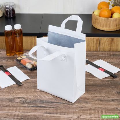Wholesale Restaurantware Bag Tek White Insulated Take Out Bag - Tamper-Evident - 8 1/4 X 4 1/4 X 10 3/4 - 100 Count Box- Bulk