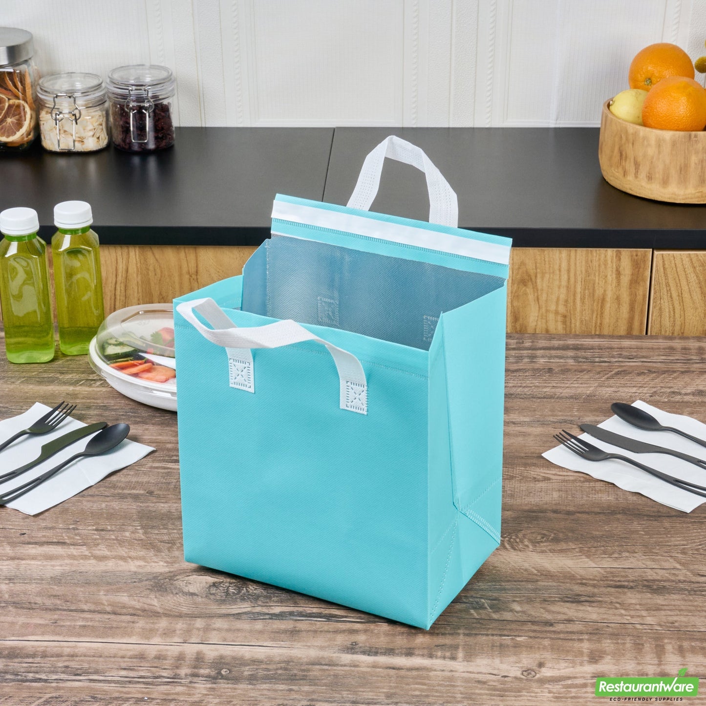 Wholesale Restaurantware Bag Tek Teal Insulated Take Out Bag - Tamper-Evident - 9 1/2 X 6 X 10 1/4 - 100 Count Box- Bulk