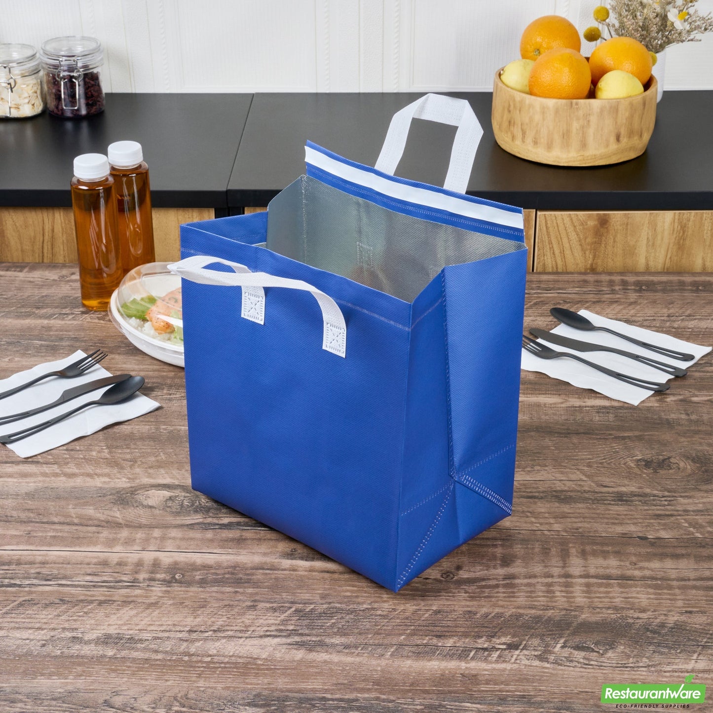 Wholesale Restaurantware Bag Tek Blue Insulated Take Out Bag - Tamper-Evident - 10 1/4 X 6 3/4 X 11 - 100 Count Box- Bulk