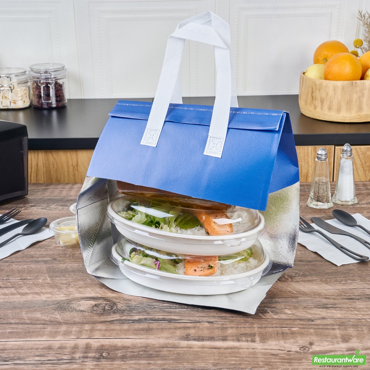 Wholesale Restaurantware Bag Tek Blue Insulated Take Out Bag - Tamper-Evident - 10 1/4 X 6 3/4 X 11 - 100 Count Box- Bulk