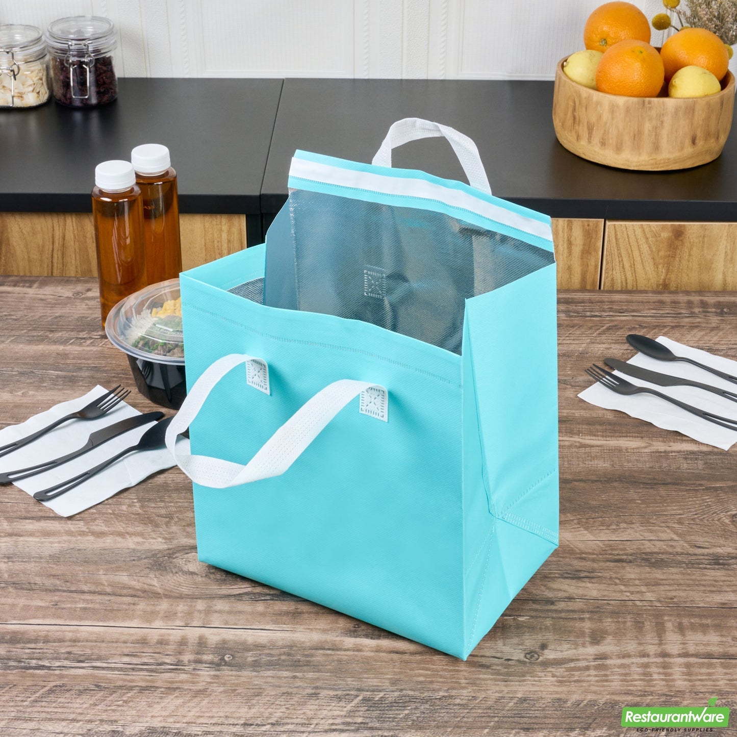 Wholesale Restaurantware Bag Tek Teal Insulated Take Out Bag - Tamper-Evident - 10 1/4 X 6 3/4 X 11 - 25 Count Box- Bulk