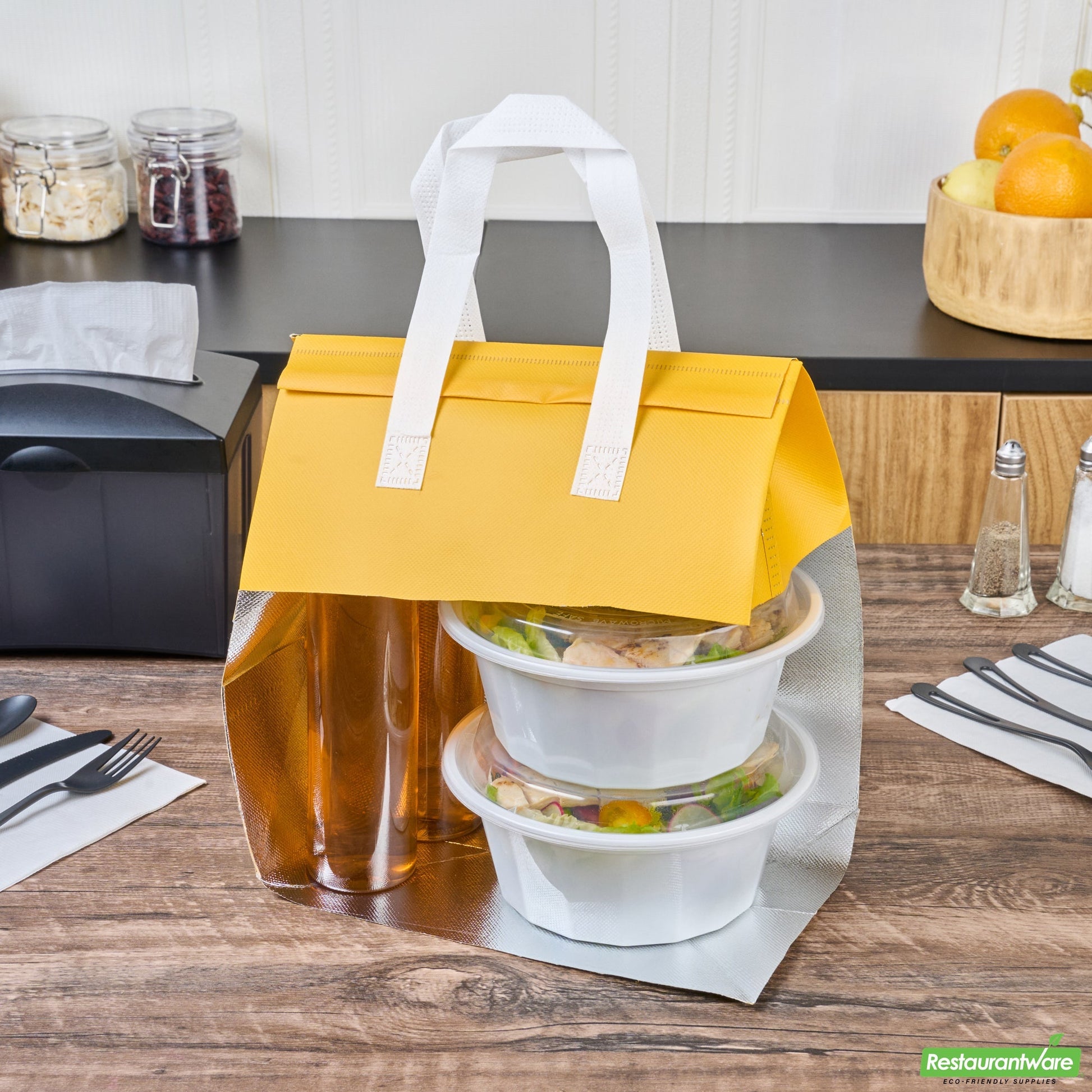 Wholesale Restaurantware Bag Tek Yellow Insulated Take Out Bag - Tamper-Evident - 10 1/4 X 6 3/4 X 11 - 25 Count Box- Bulk