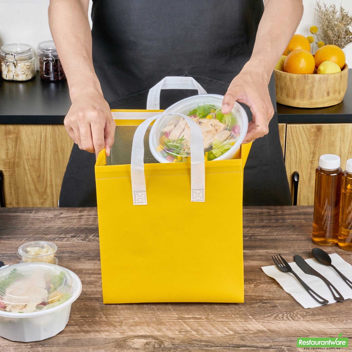 Wholesale Restaurantware Bag Tek Yellow Insulated Take Out Bag - Tamper-Evident - 10 1/4 X 6 3/4 X 11 - 25 Count Box- Bulk