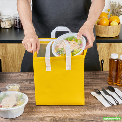 Wholesale Restaurantware Bag Tek Yellow Insulated Take Out Bag - Tamper-Evident - 10 1/4 X 6 3/4 X 11 - 25 Count Box- Bulk