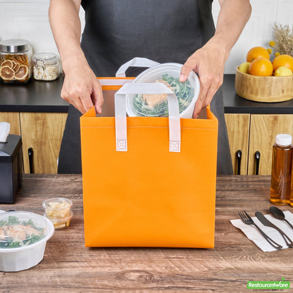 Wholesale Restaurantware Bag Tek Orange Insulated Take Out Bag - Tamper-Evident - 11 3/4 X 7 3/4 X 12 1/2 - 100 Count Box- Bulk