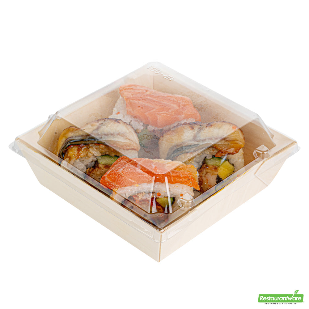 Wholesale Restaurantware Taipei Clear Plastic Lid - Fits Square Poplar Flare Container- Bulk