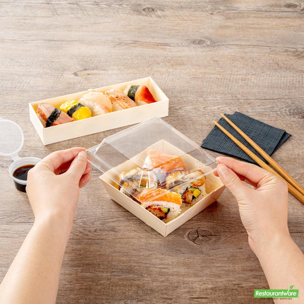 Wholesale Restaurantware Taipei Clear Plastic Lid - Fits Square Poplar Flare Container- Bulk