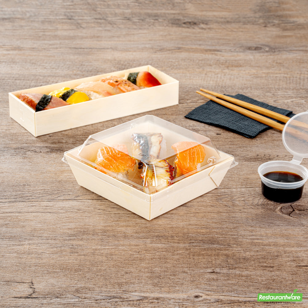 Wholesale Restaurantware Taipei Clear Plastic Lid - Fits Square Poplar Flare Container- Bulk