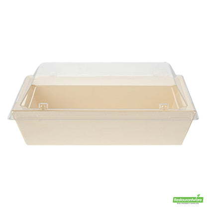 Wholesale Restaurantware Taipei Clear Plastic Lid - Fits Rectangle Poplar Short Flare Container- Bulk