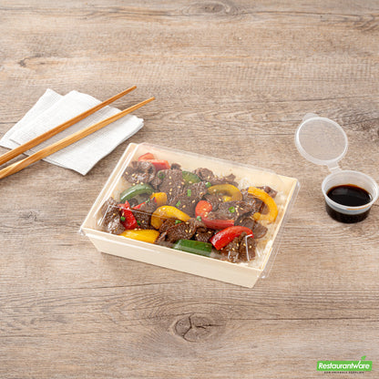 Wholesale Restaurantware Taipei Clear Plastic Lid - Fits Rectangle Poplar Short Flare Container- Bulk