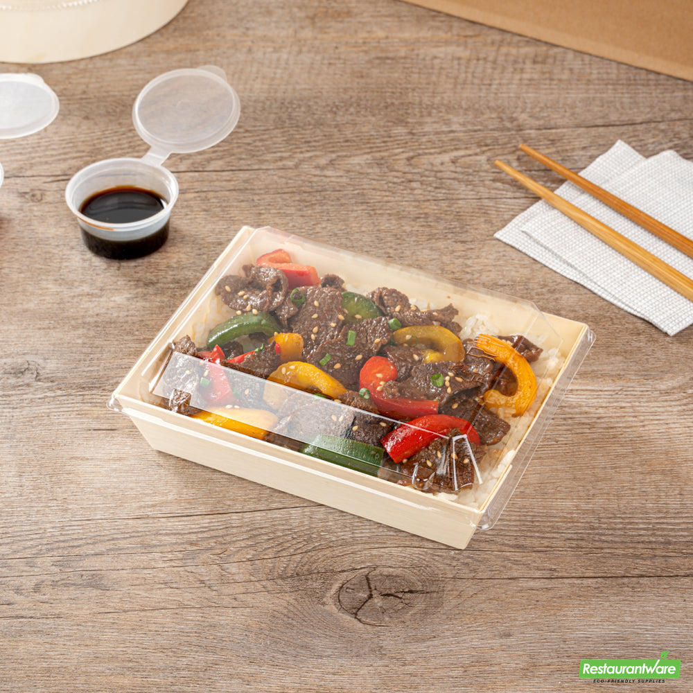 Wholesale Restaurantware Taipei Clear Plastic Lid - Fits Rectangle Poplar Short Flare Container- Bulk