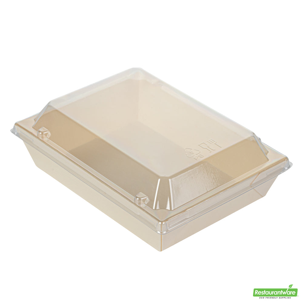 Wholesale Restaurantware Taipei Clear Plastic Lid - Fits Rectangle Poplar Short Flare Container- Bulk