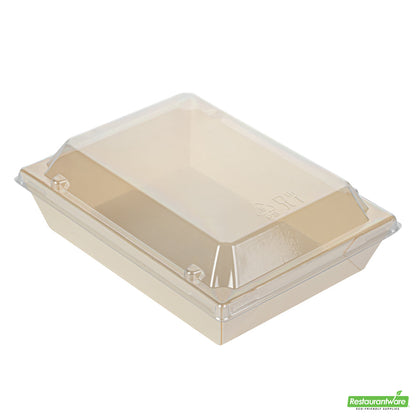 Wholesale Restaurantware Taipei Clear Plastic Lid - Fits Rectangle Poplar Short Flare Container- Bulk