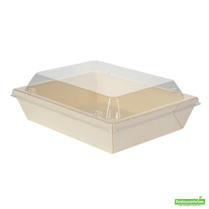 Wholesale Restaurantware Taipei Clear Plastic Lid - Fits Rectangle Poplar Short Flare Container- Bulk