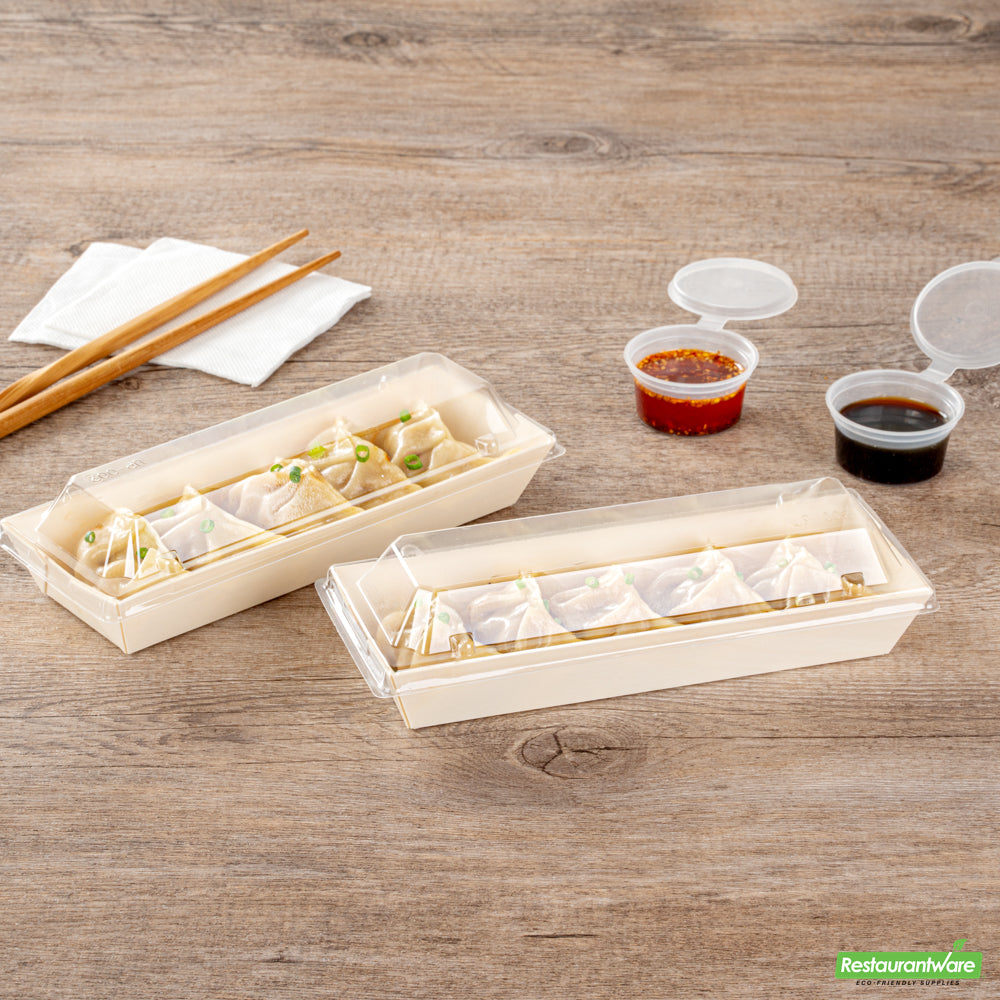Wholesale Restaurantware Taipei Clear Plastic Lid - Fits Rectangle Poplar Long Flare Container- Bulk