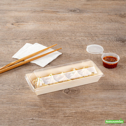 Wholesale Restaurantware Taipei Clear Plastic Lid - Fits Rectangle Poplar Long Flare Container- Bulk