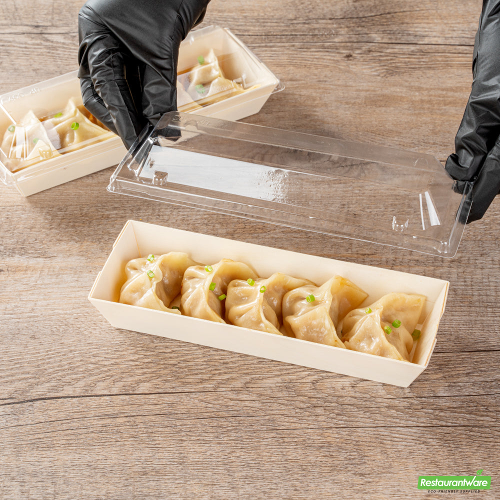 Wholesale Restaurantware Taipei Clear Plastic Lid - Fits Rectangle Poplar Long Flare Container- Bulk