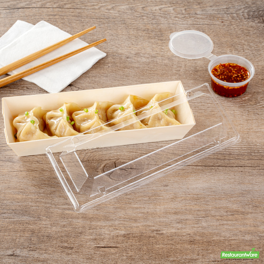 Wholesale Restaurantware Taipei Clear Plastic Lid - Fits Rectangle Poplar Long Flare Container- Bulk
