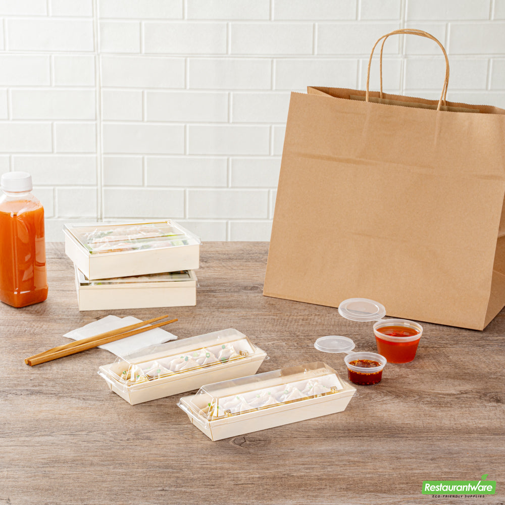 Wholesale Restaurantware Taipei Clear Plastic Lid - Fits Rectangle Poplar Long Flare Container- Bulk