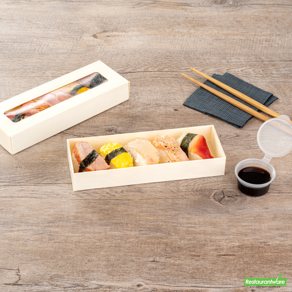 Wholesale Restaurantware Taipei 9 Oz Rectangle Poplar Container - with Window Flap Lid- Bulk