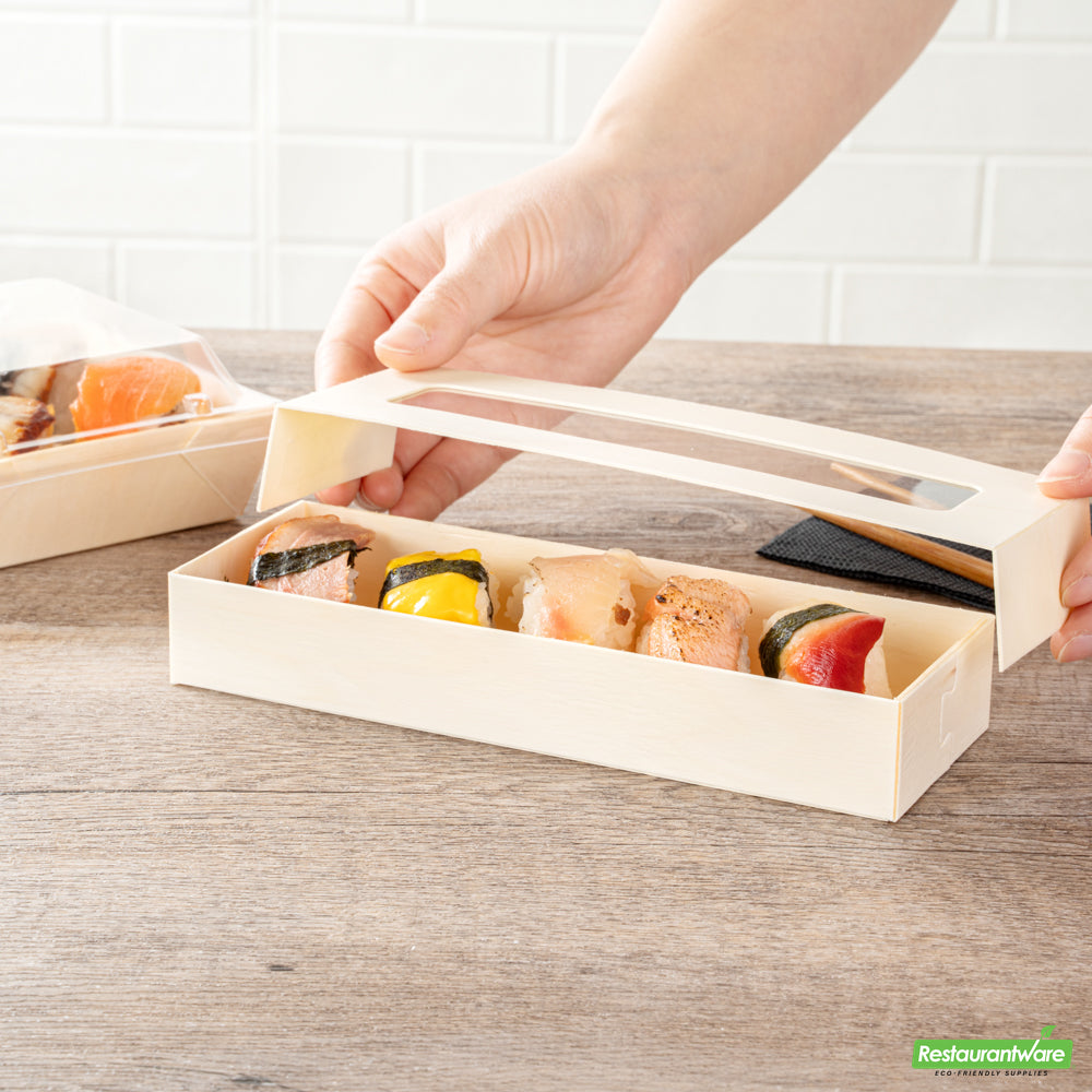 Wholesale Restaurantware Taipei 9 Oz Rectangle Poplar Container - with Window Flap Lid- Bulk