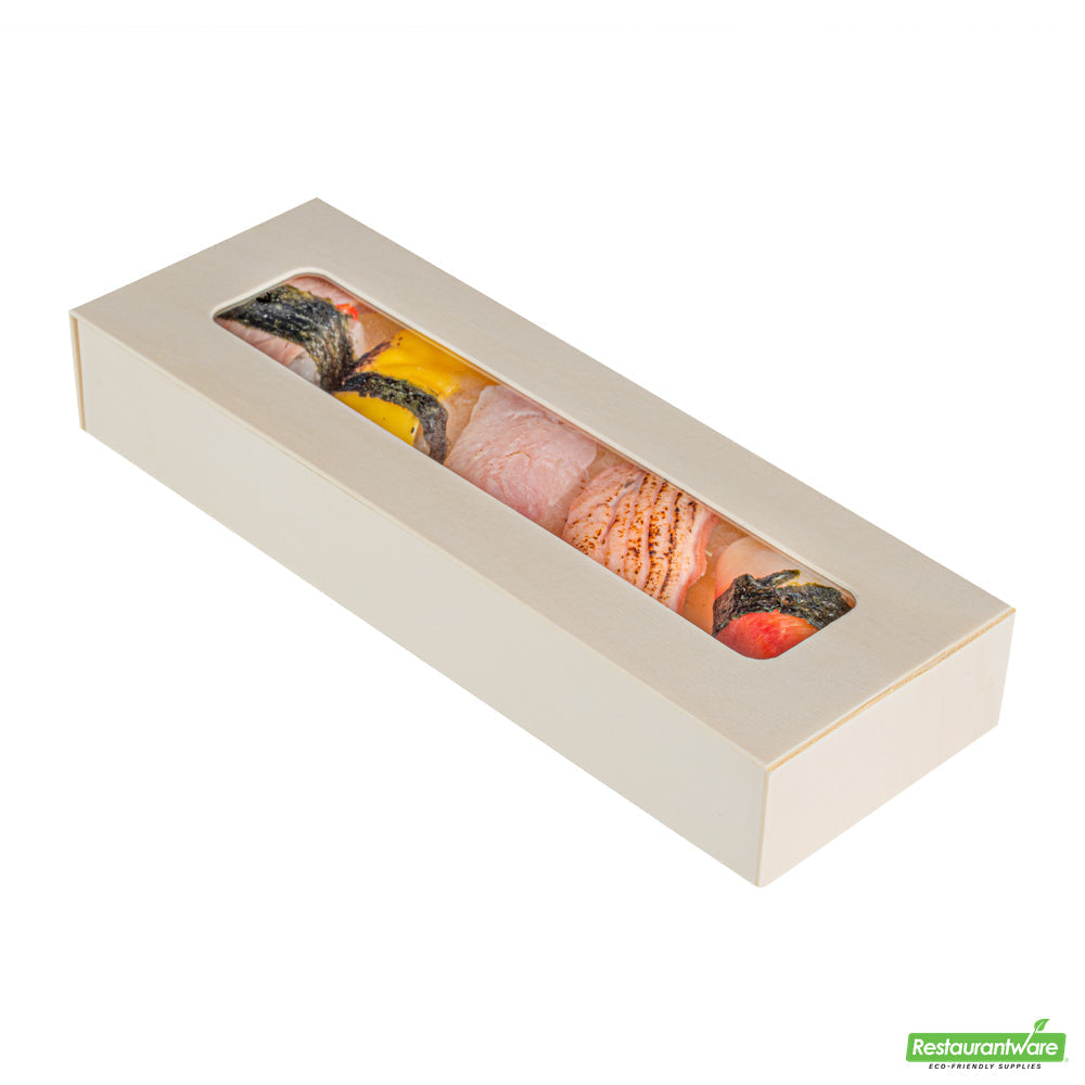 Wholesale Restaurantware Taipei 9 Oz Rectangle Poplar Container - with Window Flap Lid- Bulk
