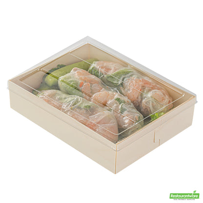 Wholesale Restaurantware Taipei Clear Plastic Lid - Fits Rectangle Poplar Short Straight Container- Bulk