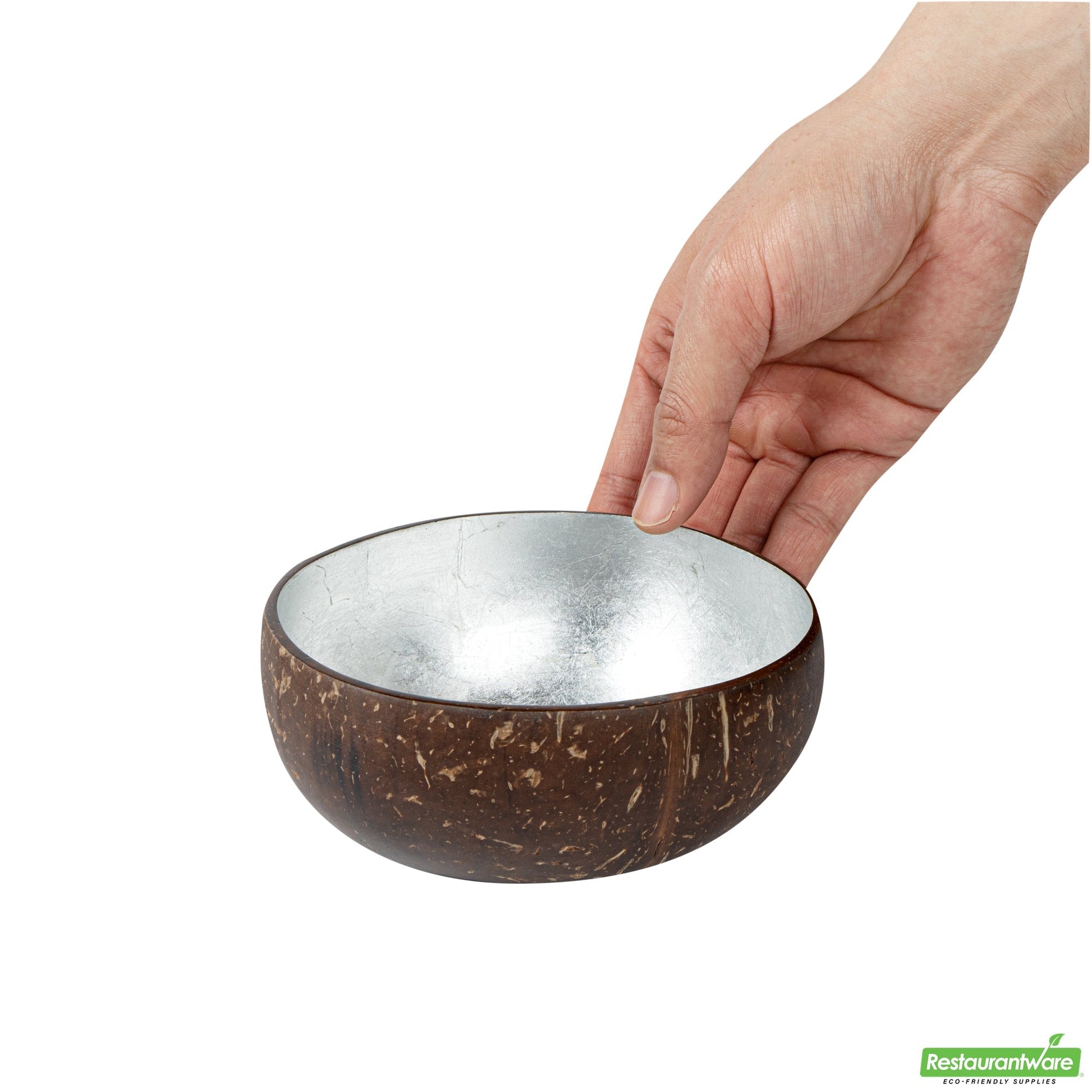 Wholesale Restaurantware Coco Casa 16 oz Metallic Silver Handmade Coconut Bowl- Bulk