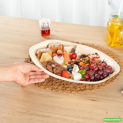 Wholesale Restaurantware Indo Oval Natural Palm Leaf Tray - 15 X 10 X 1 - 100 Count Box- Bulk