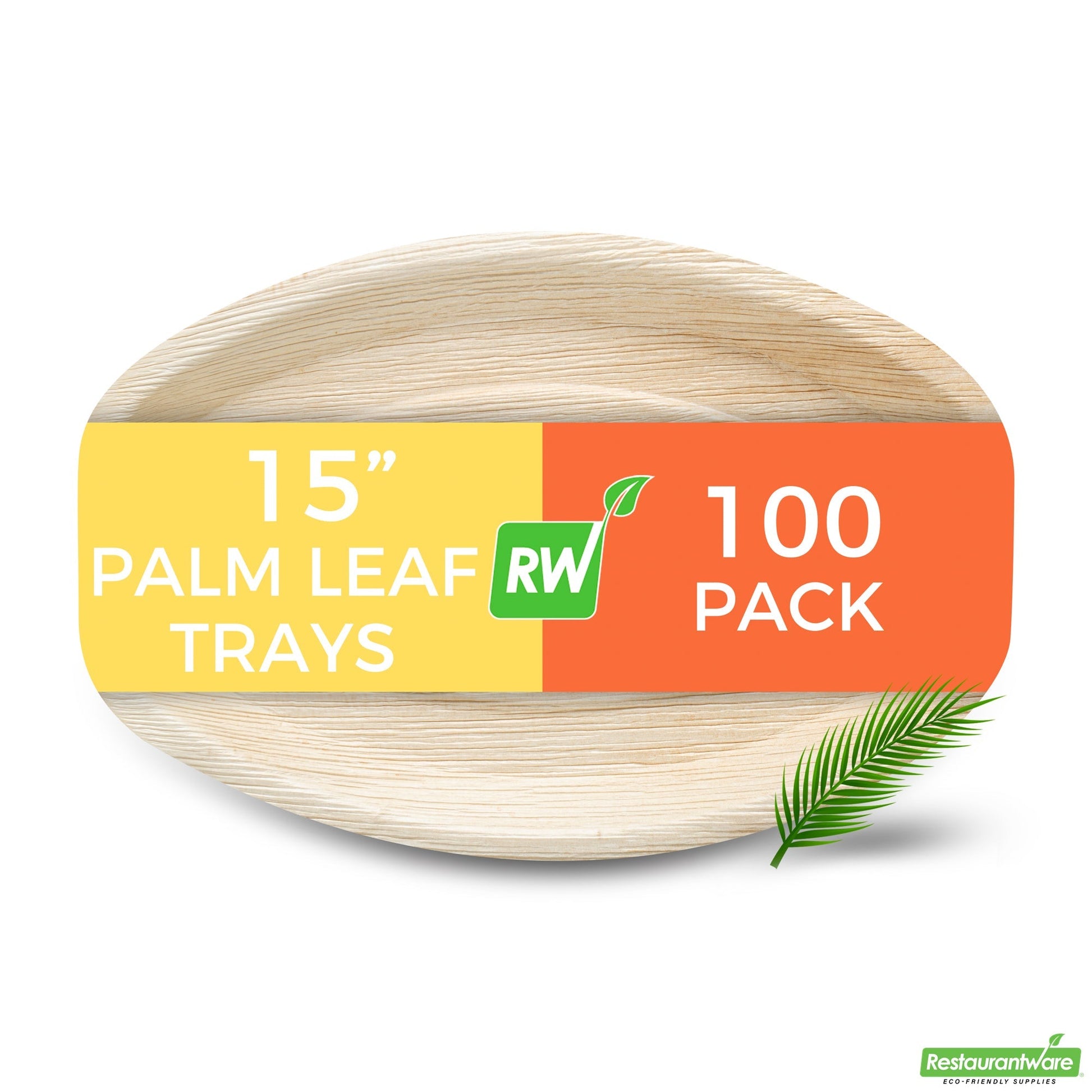 Wholesale Restaurantware Indo Oval Natural Palm Leaf Tray - 15 X 10 X 1 - 100 Count Box- Bulk