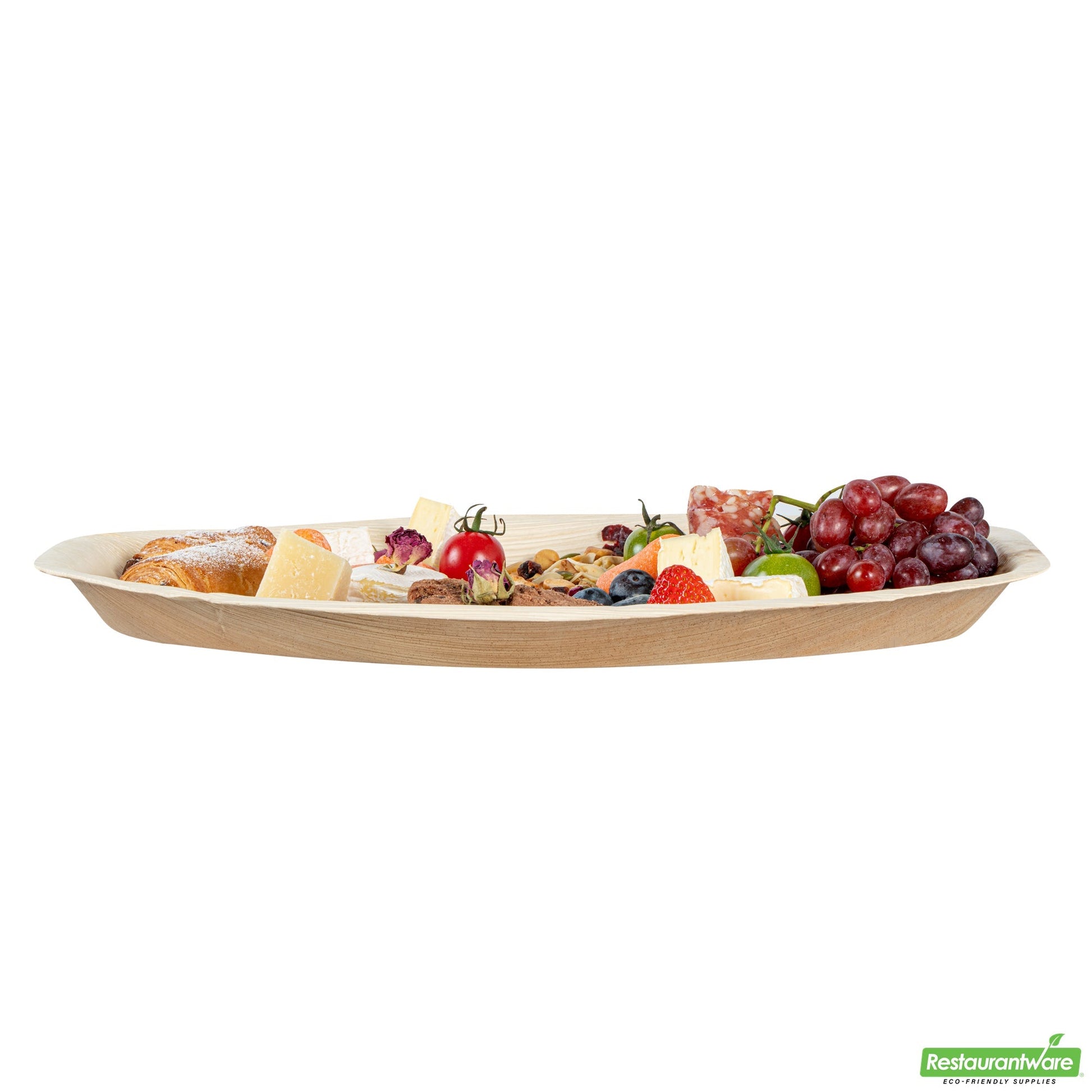 Wholesale Restaurantware Indo Oval Natural Palm Leaf Tray - 15 X 10 X 1 - 100 Count Box- Bulk