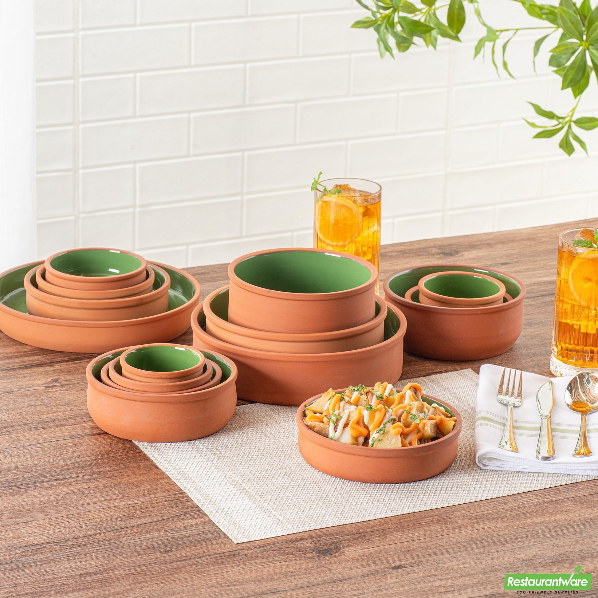 Wholesale Restaurantware 15 Oz Terracotta Cazuela Bowl - Green Glazed Interior, Oven-Safe- Bulk