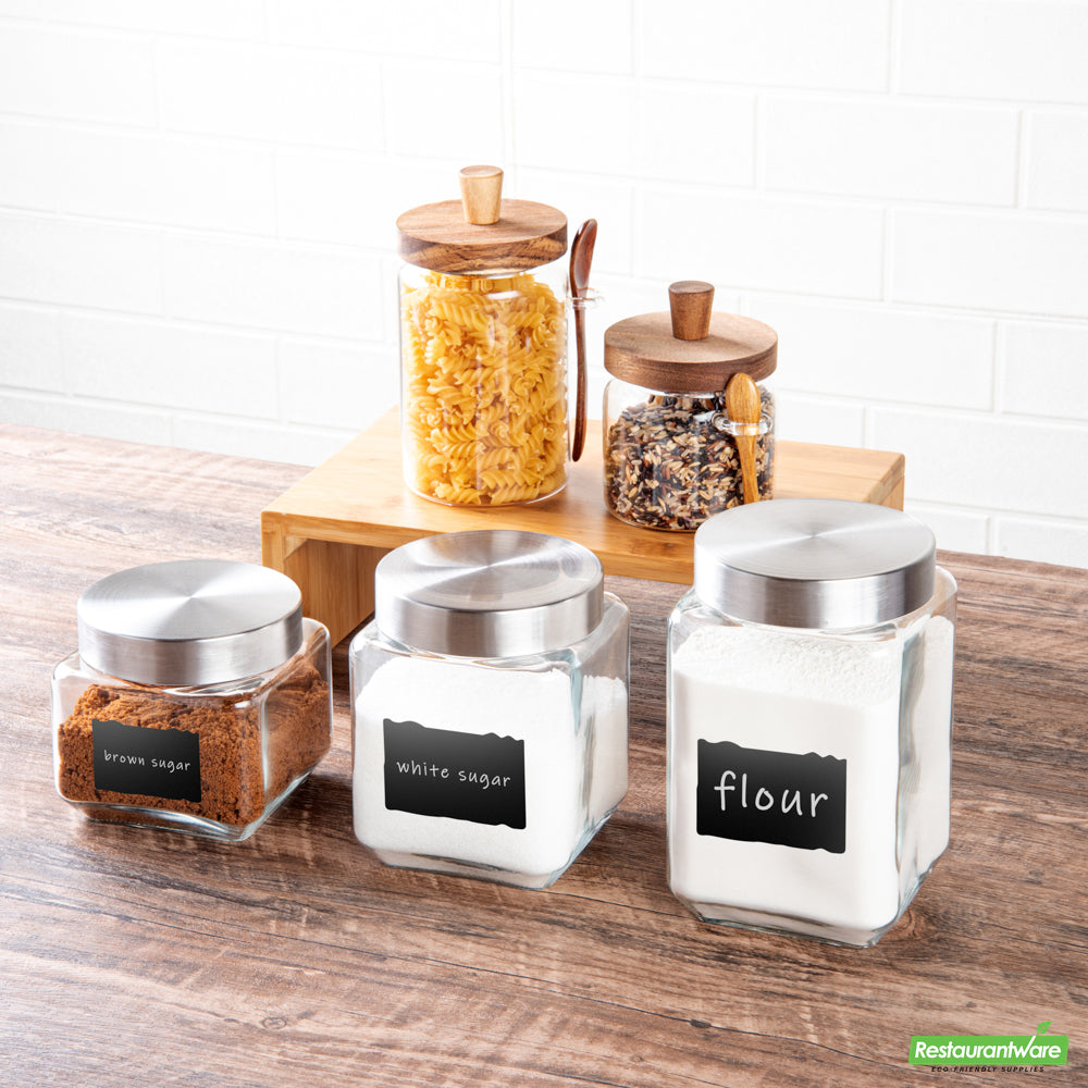 Wholesale Restaurantware Vetri Glass 3-Piece Storage Jar Set - with Lid, Chalkboard Label- Bulk