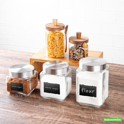 Wholesale Restaurantware Vetri Glass 3-Piece Storage Jar Set - with Lid, Chalkboard Label- Bulk