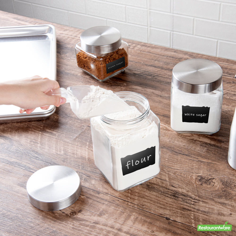 Wholesale Restaurantware Vetri Glass 3-Piece Storage Jar Set - with Lid, Chalkboard Label- Bulk