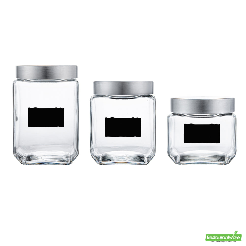 Wholesale Restaurantware Vetri Glass 3-Piece Storage Jar Set - with Lid, Chalkboard Label- Bulk