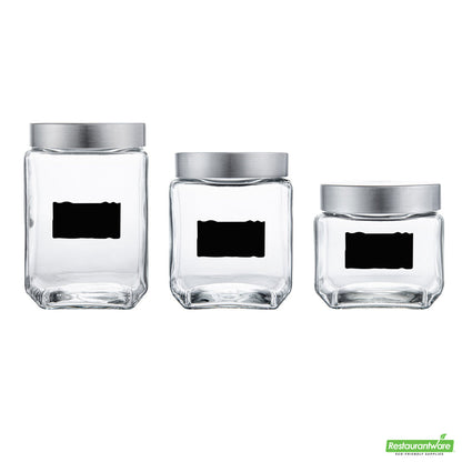 Wholesale Restaurantware Vetri Glass 3-Piece Storage Jar Set - with Lid, Chalkboard Label- Bulk