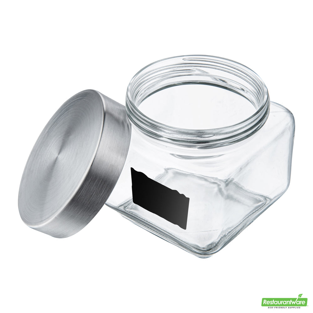 Wholesale Restaurantware Vetri Glass 3-Piece Storage Jar Set - with Lid, Chalkboard Label- Bulk