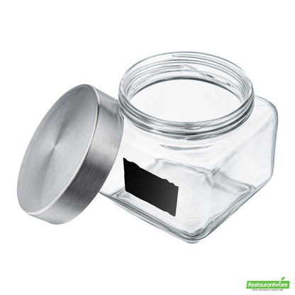 Wholesale Restaurantware Vetri Glass 3-Piece Storage Jar Set - with Lid, Chalkboard Label- Bulk