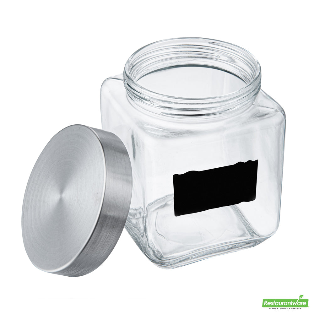 Wholesale Restaurantware Vetri Glass 3-Piece Storage Jar Set - with Lid, Chalkboard Label- Bulk
