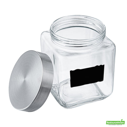 Wholesale Restaurantware Vetri Glass 3-Piece Storage Jar Set - with Lid, Chalkboard Label- Bulk