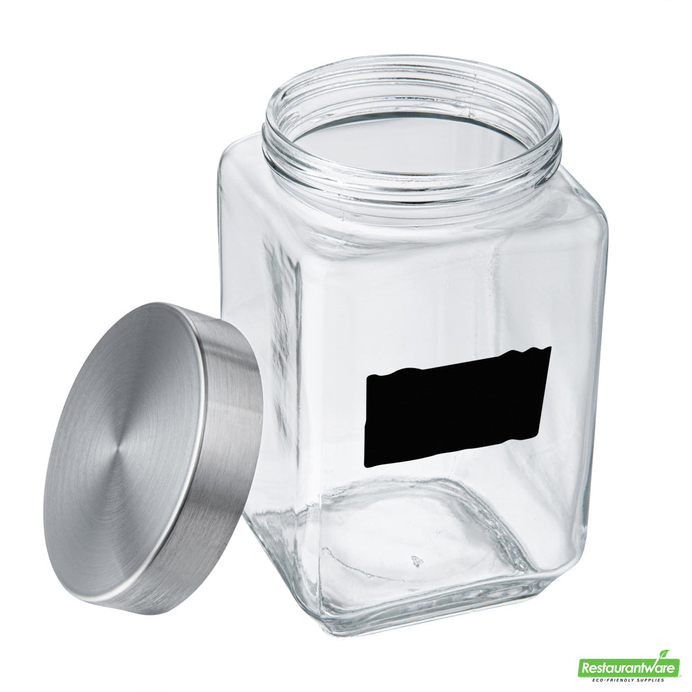 Wholesale Restaurantware Vetri Glass 3-Piece Storage Jar Set - with Lid, Chalkboard Label- Bulk