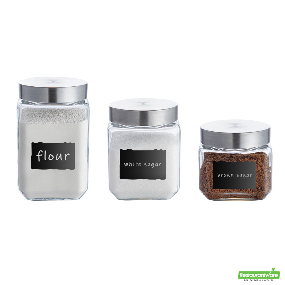 Wholesale Restaurantware Vetri Glass 3-Piece Storage Jar Set - with Lid, Chalkboard Label- Bulk