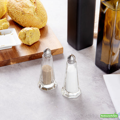 Wholesale Restaurantware 1 Oz Glass Salt and Pepper Shaker Set - Tower Style- Bulk