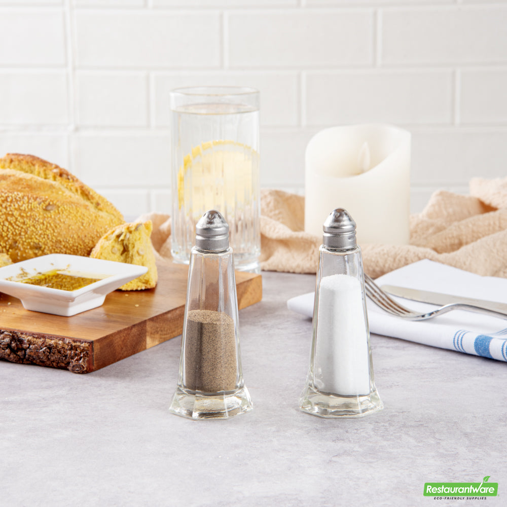Wholesale Restaurantware 1 Oz Glass Salt and Pepper Shaker Set - Tower Style- Bulk