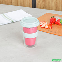 Wholesale Restaurantware Forma 14 Oz Glass Travel Mug - Double Wall, Borosilicate, with Mint Green Lid and Sleeve - 10 Count Box- Bulk