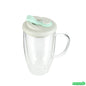Wholesale Restaurantware Forma 15 Oz Glass Travel Mug - Double Wall, Borosilicate, with Handle and Gray and Green Lid - 10 Count Box- Bulk