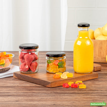 Wholesale Restaurantware Vetri 6 Oz Clear Glass Jar - with Black Metal Lid - 2 3/4 X 2 3/4 X 2 1/2 - 10 Count Box- Bulk