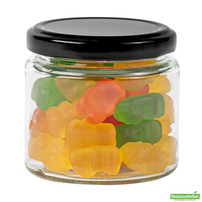 Wholesale Restaurantware Vetri 6 Oz Clear Glass Jar - with Black Metal Lid - 2 3/4 X 2 3/4 X 2 1/2 - 10 Count Box- Bulk